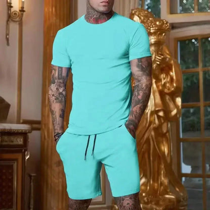 2025 summer new men's breathable sportswear short sleeved t-shirt and shorts set popular quick drying clothing - Ellianto fashion Men's
