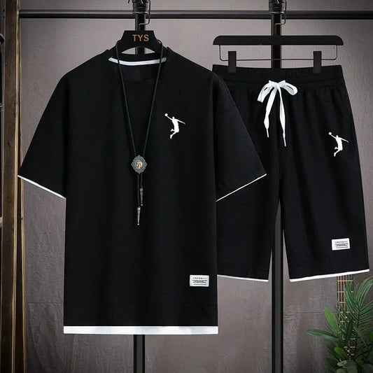 Set NEWSummer 2025 New Men's Sportswear Set - Linen T-shirt and Shorts two-piece Sportswear Set - Fashionable and - Ellianto fashion Men's