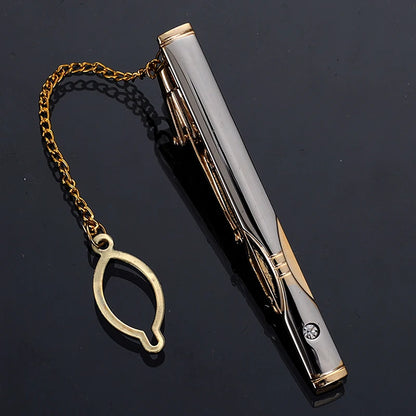 New Metal Gold Color Tie Clip With Chain For Men Wedding Necktie Tie Clasp Clip Gentleman Ties Bar Tie Pin For Men's Accessories - Ellianto fashion Men's