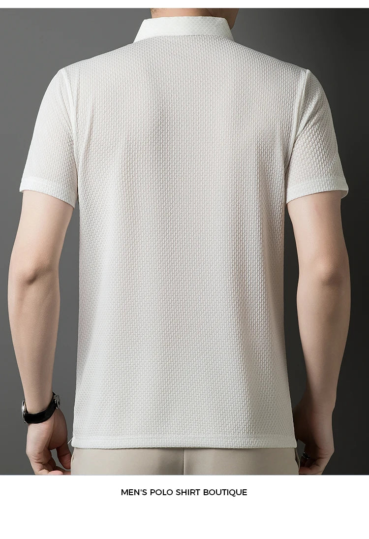2025 Summer Men's New Polo Shirt Seamless Premium Luxury Business Casual Golf Slim Fit Blouse Collar T-shirt Men Clothing - Ellianto fashion Men's