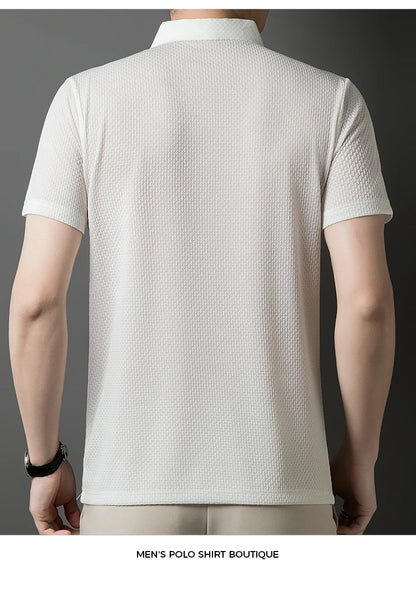 2025 Summer Men's New Polo Shirt Seamless Premium Luxury Business Casual Golf Slim Fit Blouse Collar T-shirt Men Clothing - Ellianto fashion Men's