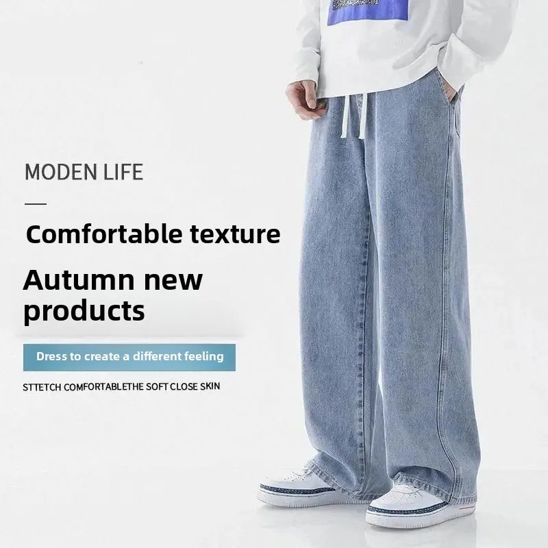 Loose Straight Leg Men's Jeans Summer Trendy Casual Versatile Handsome New Style Long Pants Clothing Matching - Ellianto fashion Men's