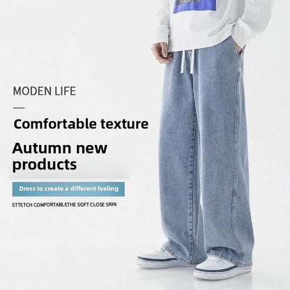 Loose Straight Leg Men's Jeans Summer Trendy Casual Versatile Handsome New Style Long Pants Clothing Matching - Ellianto fashion Men's