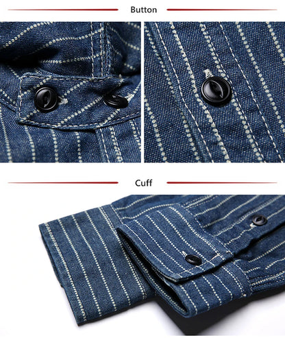 Non Stock Wabash Dot Striped Shirt Vintage Style Button Down Workshirt For Men - Ellianto fashion Men's