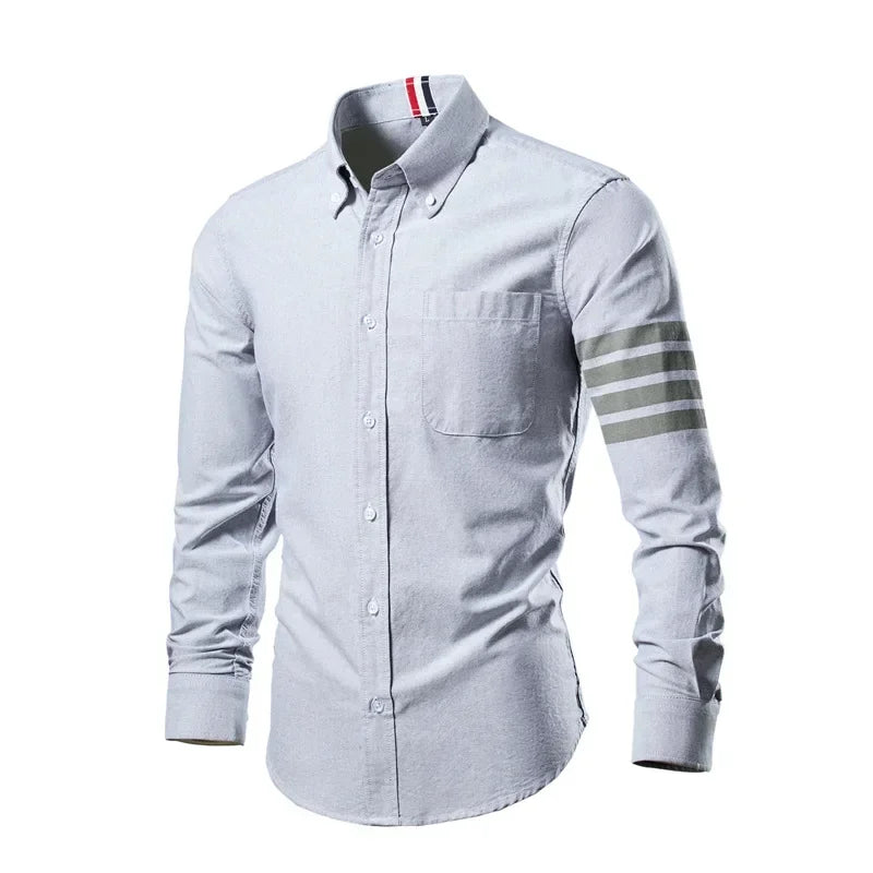 2025 Trend Mens Shirts Casual Soft Thin Cotton Slim Luxury Long Sleeve Striped Solid Shirt Male Streetwear - Ellianto fashion Men's