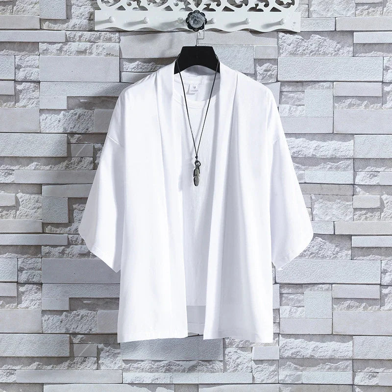 Kimono Men Cloak Kimono Para Hombre Black Coat White Cloak Beach Shirt Summer Haori Men Unisex Samurai Clothing Japanese Men - Ellianto fashion Men's