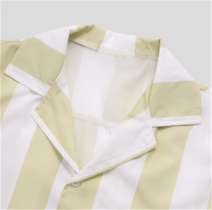 Men's striped casual shirt, summer beach casual loose-fitting short-sleeved shirt, summer daily commuting style travel shirt - Ellianto fashion Men's