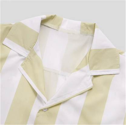 Men's striped casual shirt, summer beach casual loose-fitting short-sleeved shirt, summer daily commuting style travel shirt - Ellianto fashion Men's