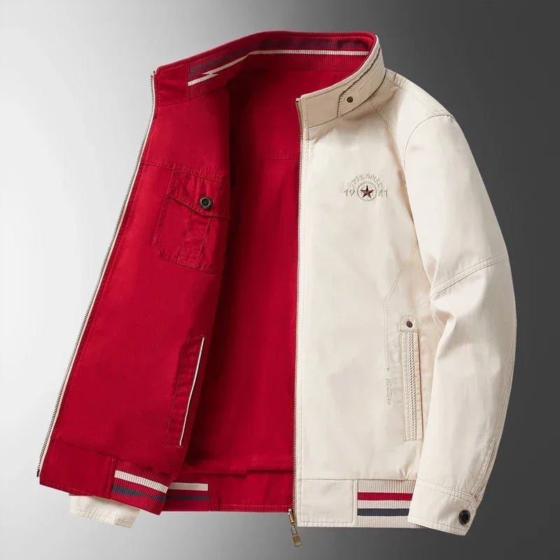 Men’s Spring-Autumn Jacket – Stand-Collar, 100% High-Quality Cotton Reversible Design with Loose-Fit Comfort (Sizes M–4XL, 2025)