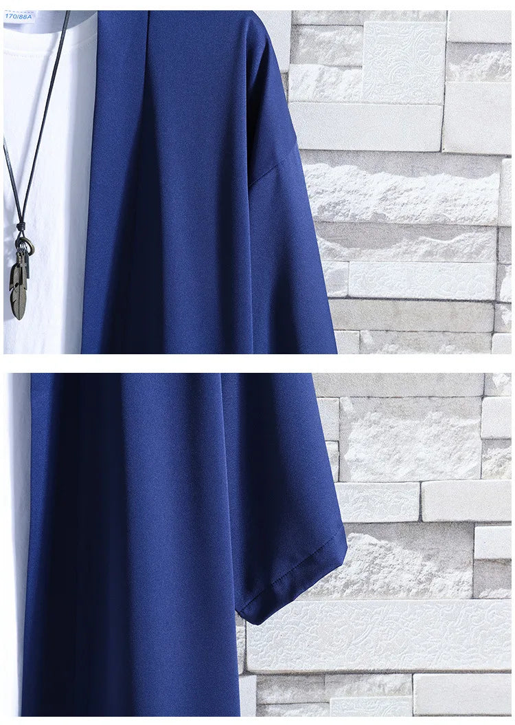 Kimono Men Cloak Kimono Para Hombre Black Coat White Cloak Beach Shirt Summer Haori Men Unisex Samurai Clothing Japanese Men - Ellianto fashion Men's