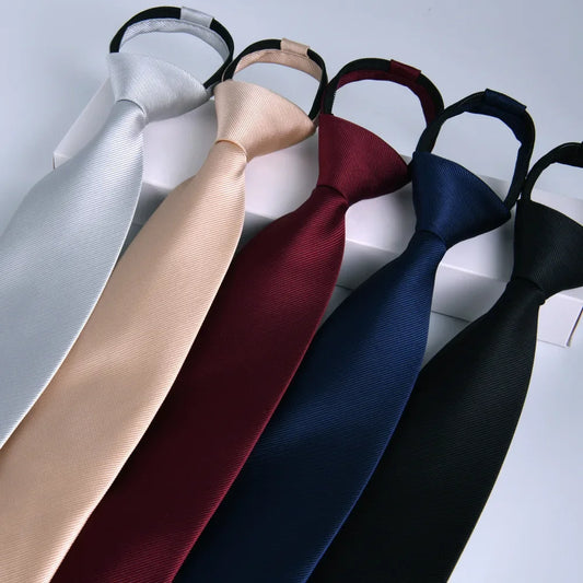 Men's Zip-up Ties Professional Easy-pull Solid Color Wine Red Business Administrative 8cm For Graduation Performances - Ellianto fashion Men's