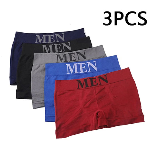 3Pcs/Lot Men's Panties Underwear Boxers Breathable Man Boxer Solid Underpants Comfortable Male Brand Shorts Black Blue Underwear - Ellianto fashion Men's