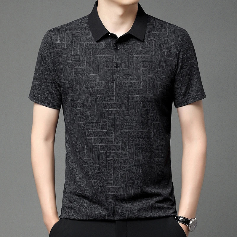 2025Summer New Men's Business Print Short Sleeved POLO Shirt Comfortable and Cool Casual Fashion T-shirt - Ellianto fashion Men's