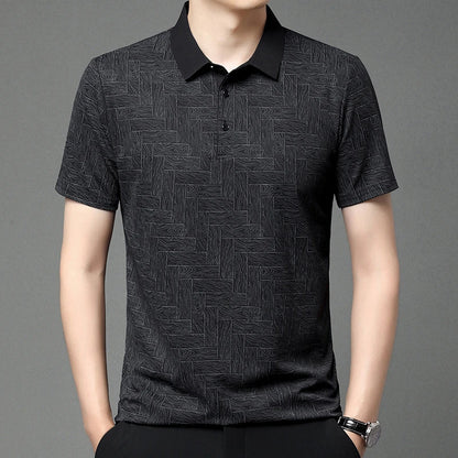 2025Summer New Men's Business Print Short Sleeved POLO Shirt Comfortable and Cool Casual Fashion T-shirt - Ellianto fashion Men's