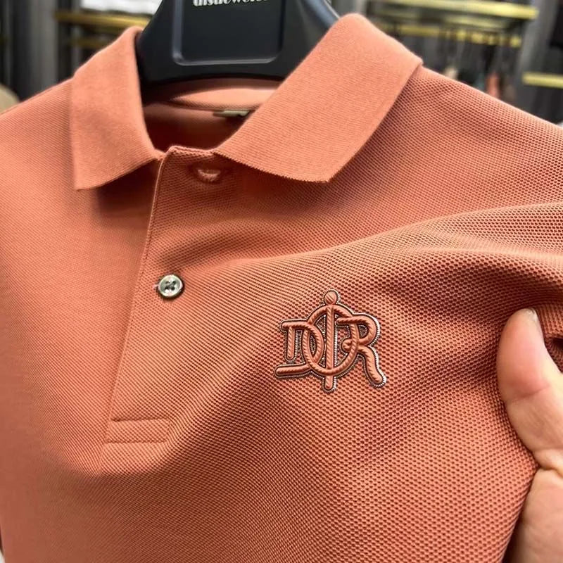 100% pure cotton luxury custom Tshirt summer new men's short sleeve business casual polo shirt high-end designer brand badge top - Ellianto fashion Men's