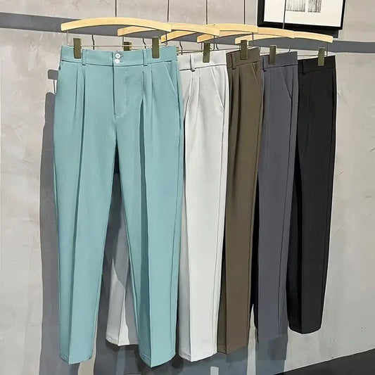 Straight Slim Fit Man 9 Cropped Suits Pants Vintage Elegant Suit Trousers for Men Summer 2025 Work Wear Fashion Luxury Clothing - Ellianto fashion Men's