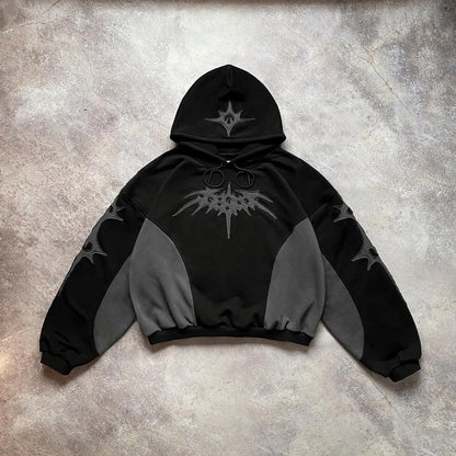 American Retro Fur Collar Flag Printing Oversize Zipper Hoodie Men's and Women's Y2K New Harajuku Hip Hop Goth Casual Sweatshirt