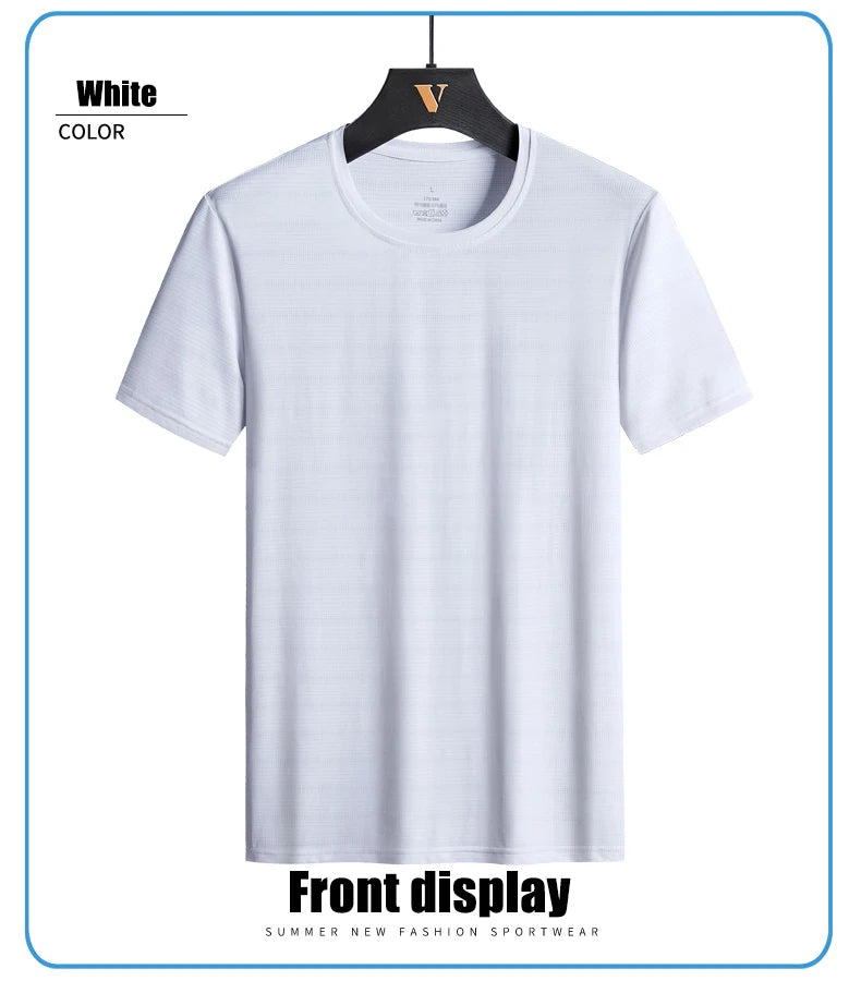 CHRLCK Plus Size Summer Ice Silk Short Sleeve T-Shirt Men's Loose Thin Sports T-shirt For Seniors Outdoor Fitness Casual T-shirt - Ellianto fashion Men's