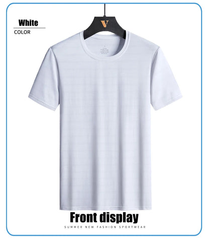 CHRLCK Plus Size Summer Ice Silk Short Sleeve T-Shirt Men's Loose Thin Sports T-shirt For Seniors Outdoor Fitness Casual T-shirt - Ellianto fashion Men's