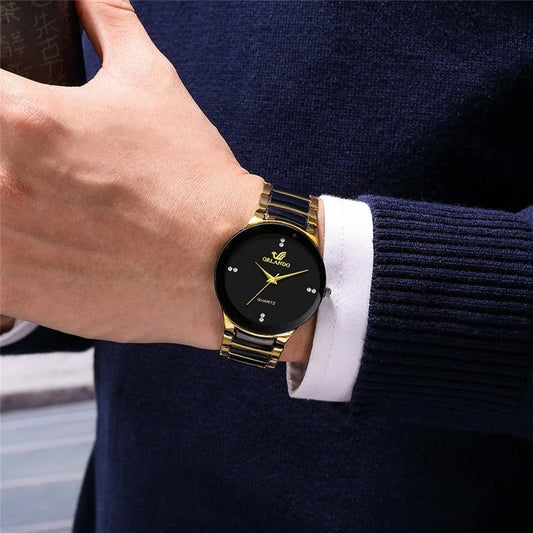 1/3PCS Men Business Watches Fashion Black Steel Band Male Analog Quartz Watch - Ellianto fashion Men's