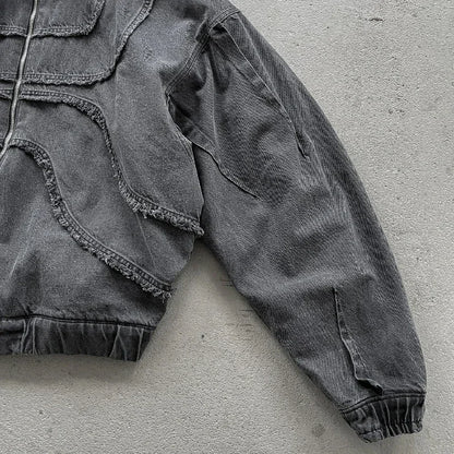 Y2K Denim Jacket American Splicing Style Gothic Vintage Trend Unisex Streetwear Punk High Street Oversized Leisure Zip Up Hoodie