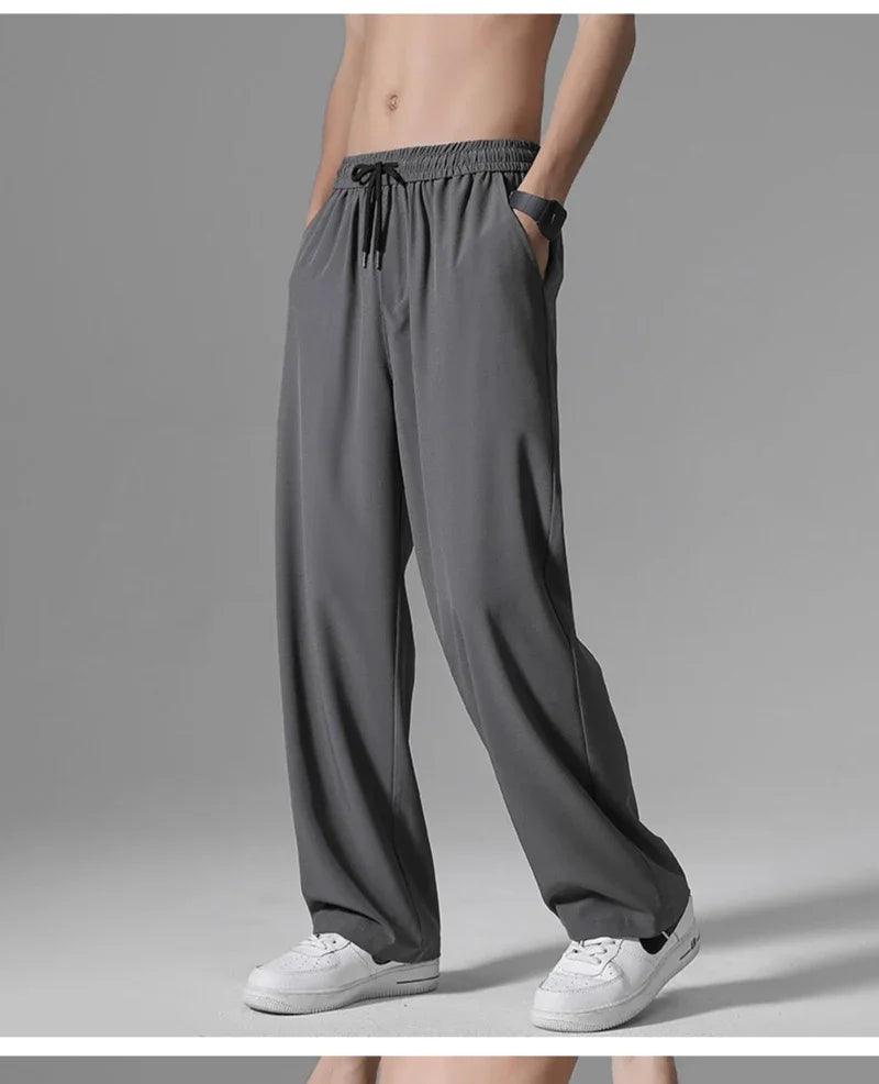 Casual Ice Silk Pants For Men 2025 Summer New Ultra-Thin Quick-Drying Air Conditioner Loose-Fit Versatile Straight-Leg Long Pant - Ellianto fashion Men's