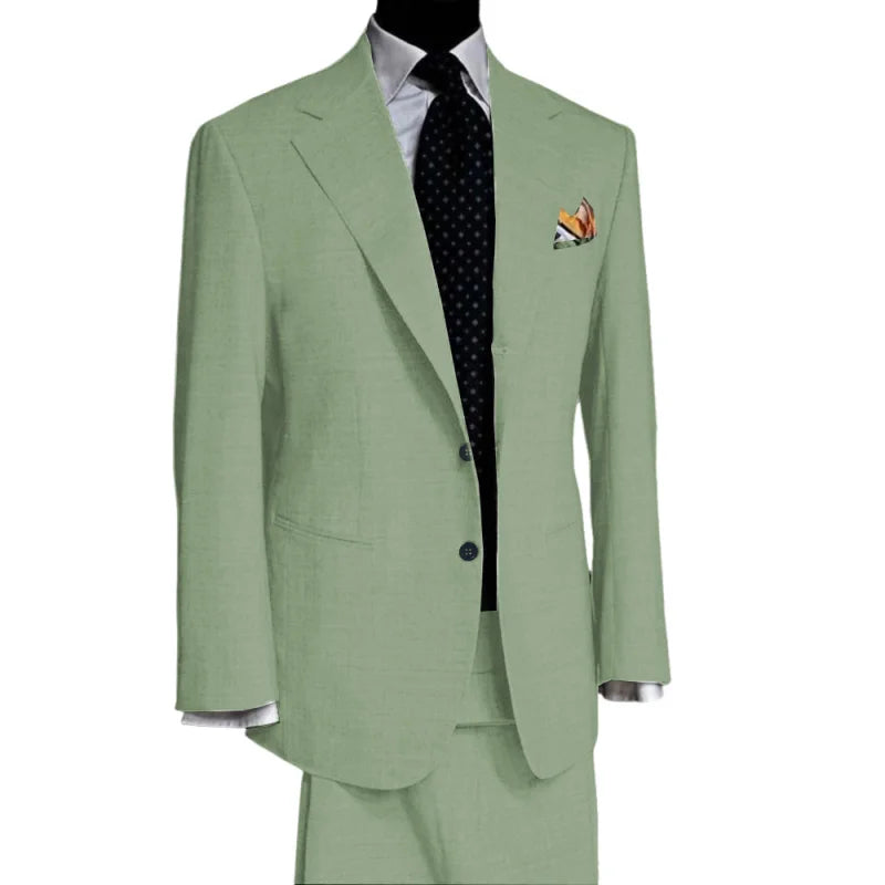 British Style light colour Men Suit 2 Piece Jacket Pants Summer Linen Comfortable Suit Jacket Banquet Wedding Dress Tailor made - Ellianto fashion Men's