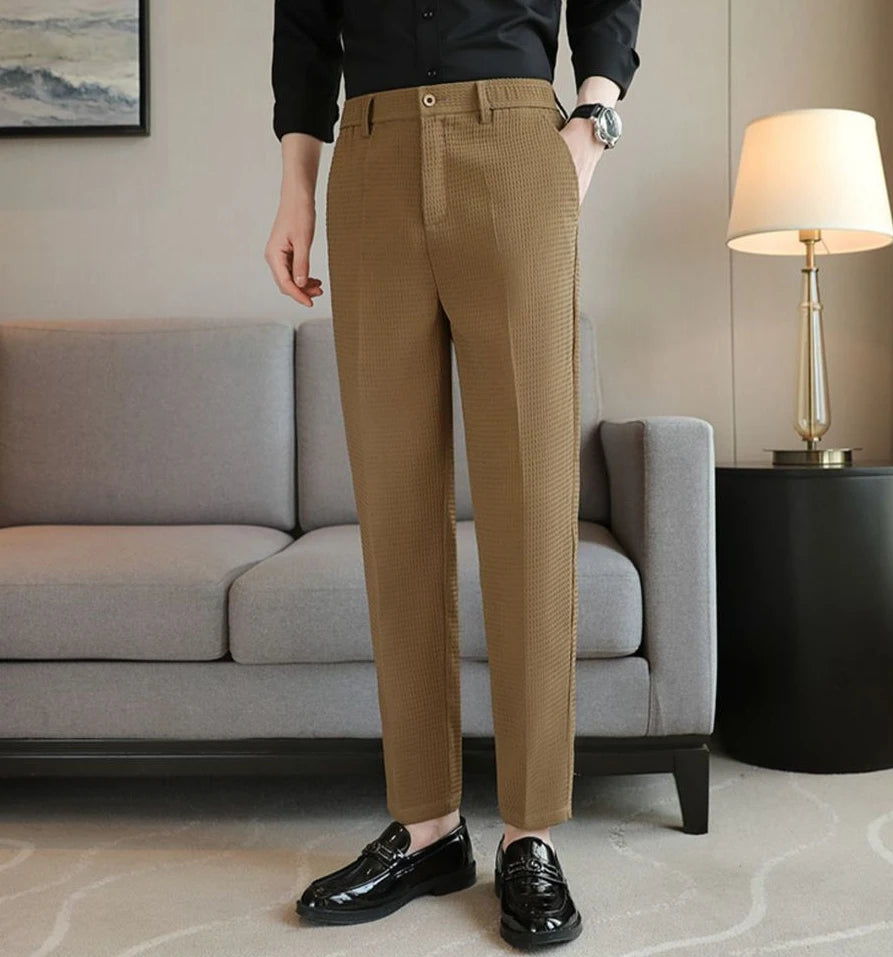 Trousers For Men Social Tailoring Slim Fit Khaki Business Waffle Tressed Work Wear Man Suits Pants Luxury Luxury Spring Clothes - Ellianto fashion Men's