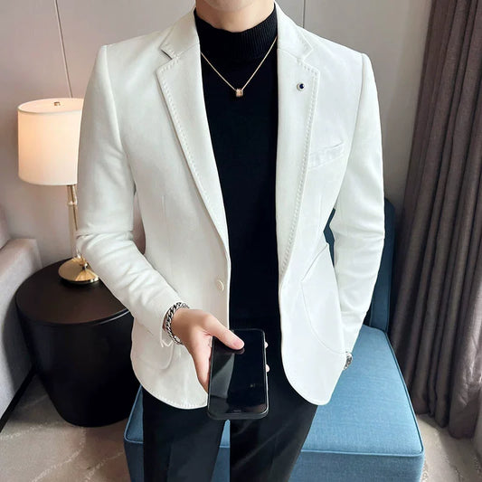 New Fashion Suit Coat Men's Slim Fit Deerskin Velvet Elegant Luxury Blazer Coat Business Casual Wedding Plus Size Suit 4XL-S - Ellianto fashion Men's
