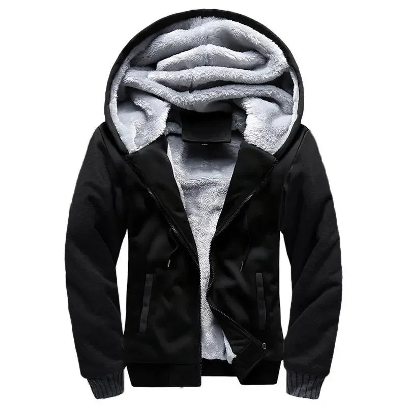 Men’s Hooded Fleece-Lined Baseball Jacket – Warm, Thickened Sweatshirt with Sporty Korean Style for Autumn-Winter Comfort