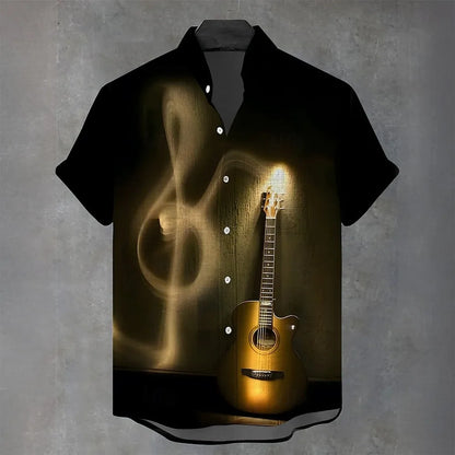 Summer 3D Guitar Print Short-Sleeve Shirt – Lightweight Comfort and Effortless Beach Holiday Style for the Modern Gentleman