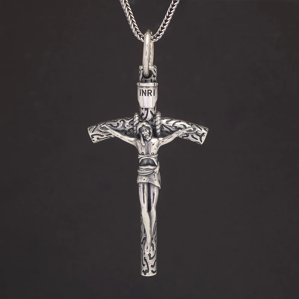 Pure 925 Sterling Silver Crucifix Cross Pendant for Men Women Vintage Catholic Christ Jesus Necklace Regilion Jewelry - Ellianto fashion Men's