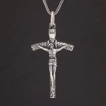 Pure 925 Sterling Silver Crucifix Cross Pendant for Men Women Vintage Catholic Christ Jesus Necklace Regilion Jewelry - Ellianto fashion Men's