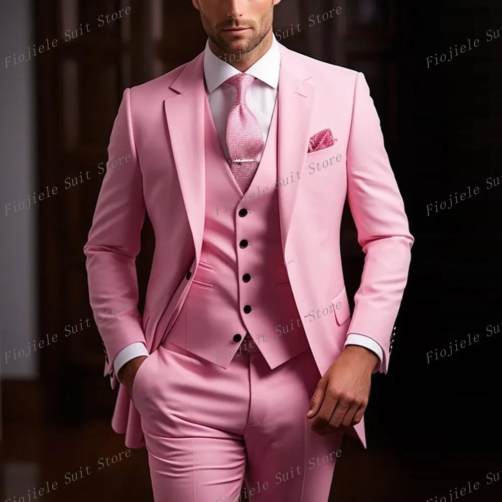 New Beige Business Suit Men Tuxedos Groom Groomsman Prom Wedding Party Formal 3 Piece Set Jacket Vest Pants - Ellianto fashion Men's