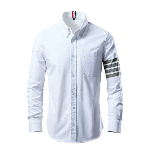 2025 Trend Mens Shirts Casual Soft Thin Cotton Slim Luxury Long Sleeve Striped Solid Shirt Male Streetwear - Ellianto fashion Men's