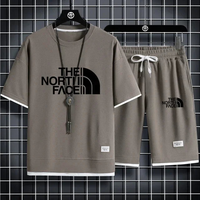 Set 2025 Summer Fashion Men's Korean-style sportswear set: short-sleeved T-shirt + Casual men's jogging pants and sports Shorts 2-pi - Ellianto fashion Men's