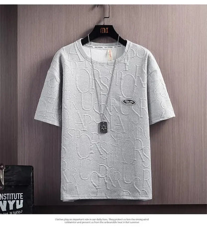Summer Fashionable Korean Style Men's Short Sleeve Suit Versatile Waist Checked Five-point Shorts T-shirt Set Casual Wear - Ellianto fashion Men's