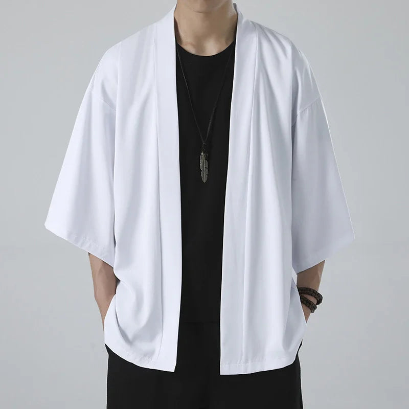 Kimono Men Cloak Kimono Para Hombre Black Coat White Cloak Beach Shirt Summer Haori Men Unisex Samurai Clothing Japanese Men - Ellianto fashion Men's