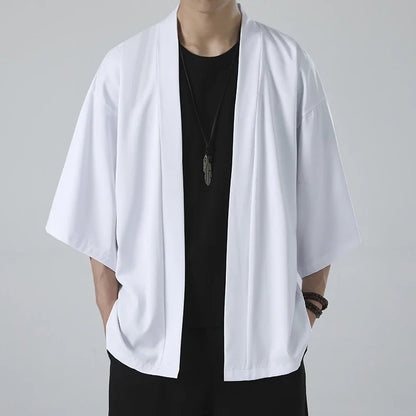 Kimono Men Cloak Kimono Para Hombre Black Coat White Cloak Beach Shirt Summer Haori Men Unisex Samurai Clothing Japanese Men - Ellianto fashion Men's