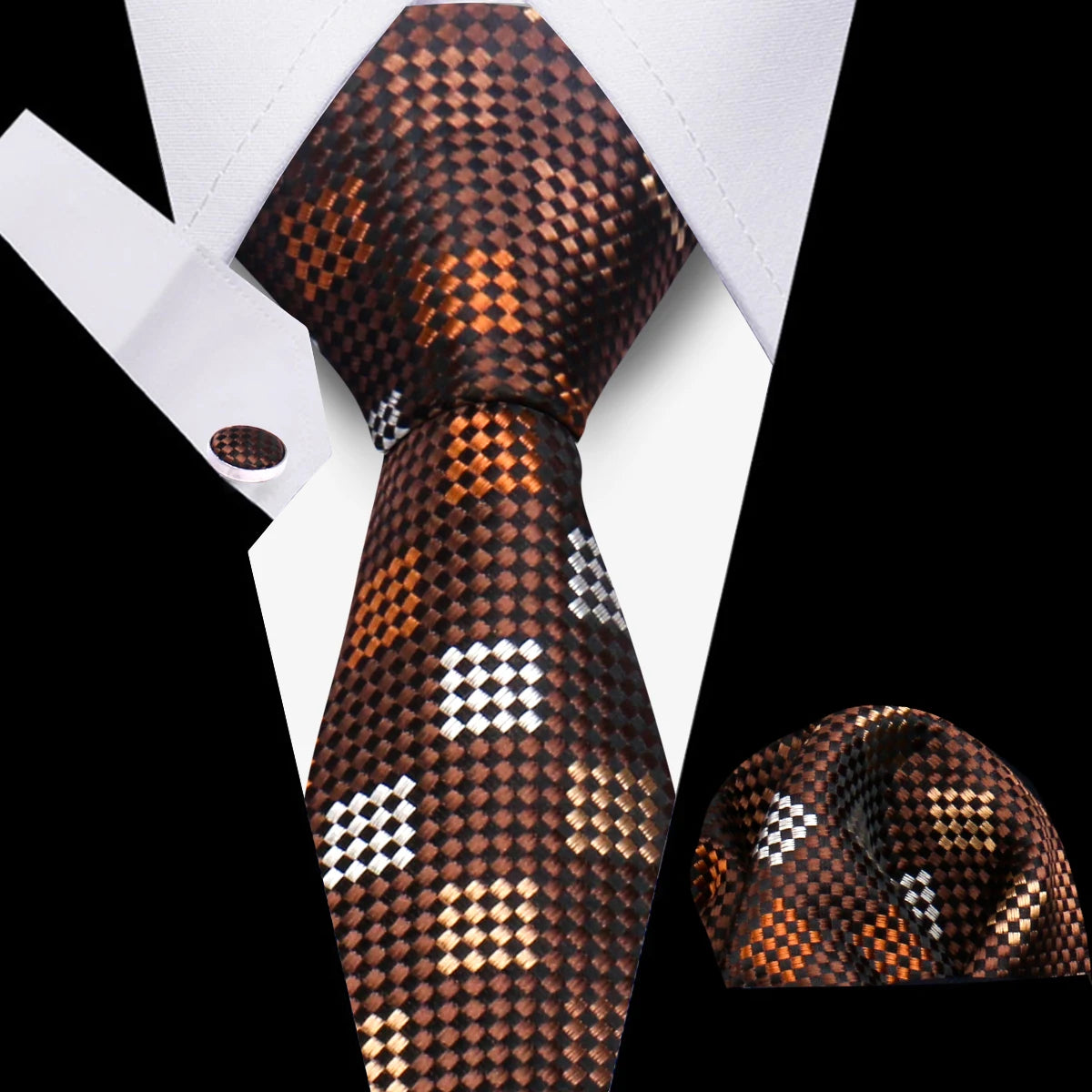 Business Ties For Men Tie Set Dots Necktie Classic Plaid Cufflinks Stripe Handkerchief For Wedding High Quality Formal Gravata - Ellianto fashion Men's
