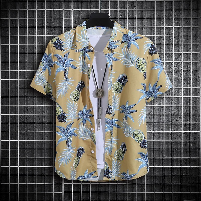 Men's Summer Short Sleeve Printed Shirt Thin Beach Shirt Men's Clothing Turtle Neck Polo Shirt for Men Casual Top - Ellianto fashion Men's