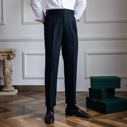 High Waist Straight Leg Casual Men's Trousers Italian Neapolitan Style Versatile Long Pants British Retro Suiting - Ellianto fashion Men's
