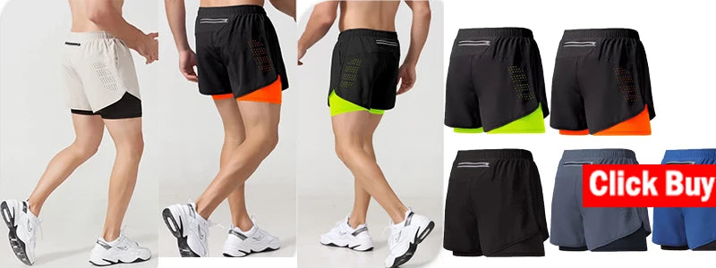 Men Sport Shorts Sportswear Double-deck Running Shorts 2 In 1 Beach Bottoms Summer Gym Fitness Training Jogging Short Pants Men - Ellianto fashion Men's