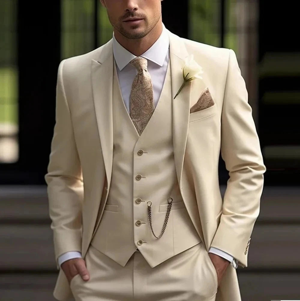 Tailor-made Suit Men Business Tuxedos Formal 3 Piece Set Jacket Vest Pants Single Breasted Groom Groomsman Prom Wedding Party - Ellianto fashion Men's