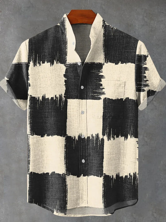 2025 Black Pigment Brush Marking Vintage Printed Casual 100% Line Shirt, Men and Women's Same Short Sleeve Shirt