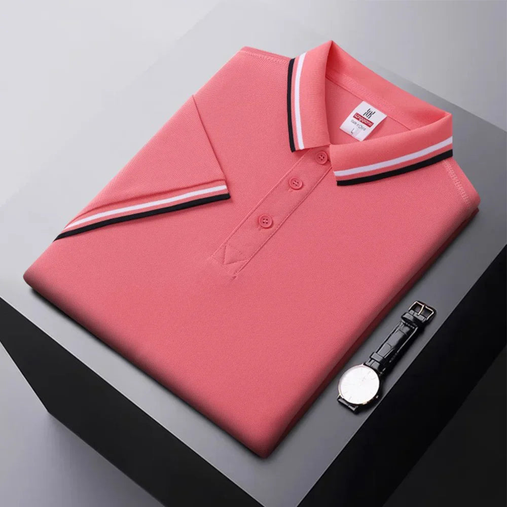Summer Ice Silk Polo Shirt High-End T-Shirt Solid Color New Half Sleeve Non-Marking Casual Lapels Business Thin Menswear - Ellianto fashion Men's