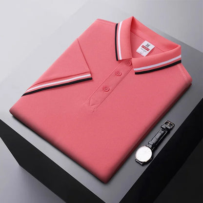 Summer Ice Silk Polo Shirt High-End T-Shirt Solid Color New Half Sleeve Non-Marking Casual Lapels Business Thin Menswear - Ellianto fashion Men's
