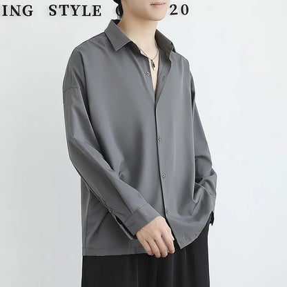 Men's Long Sleeve Shirts Easy-care Ultra-thin Casual Design Lapel Cardigan Drape Loose High-end Button Up Streetwear Shirt