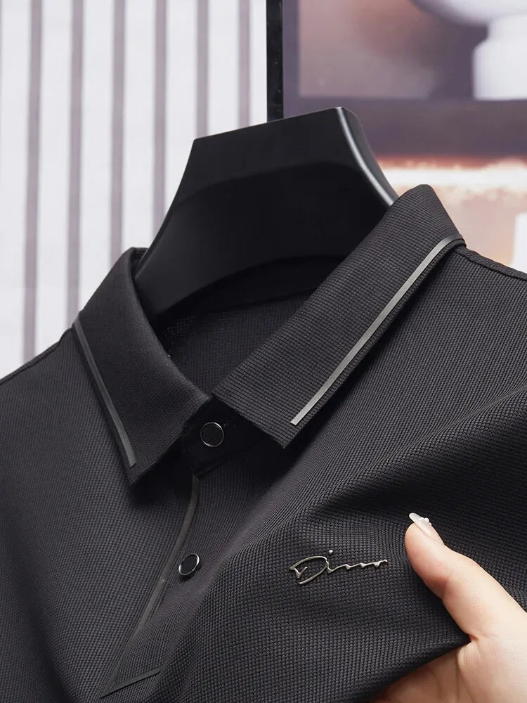 Men's New Polo Shirt Seamless Premium Luxury Cool Fabric Business Casual Golf Slim Fit Blouse Collar T-shirt - Ellianto fashion Men's