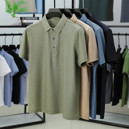 BROWON Brand 2025 Summer Polo T-shirt Men Short Sleeve Lapel Jacquard Cool Breathable Handsome Work Polo Shirt for Man 4XL - Ellianto fashion Men's